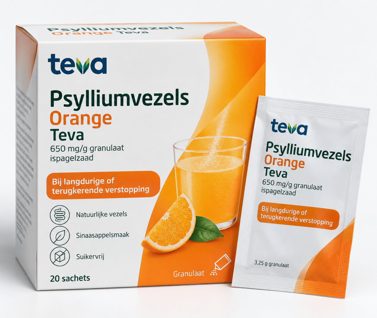 Psylliumvezels gran orange 20 sachets - Médetone